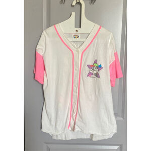 Women's Looney Tunes Bugs Bunny Baseball Jersey L White Pink Vintage 1995